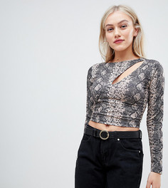 Лонгслив с вырезом и змеиным принтом ASOS DESIGN Petite-Мульти