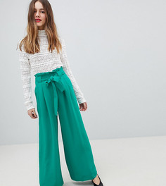 Брюки с широкими штанинами и поясом River Island Petite-Зеленый