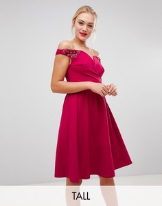 Короткое приталенное платье с декоративной отделкой на плечах Little Mistress Tall-Красный