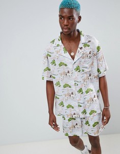 Рубашка классического кроя с принтом Sacred Hawk-Синий