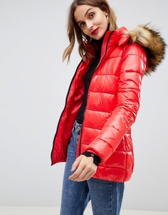 Стеганая куртка с меховой отделкой на капюшоне Gianni Feraud-Красный
