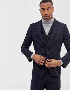 Сине-золотистый приталенный пиджак в клетку Harry Brown-Синий