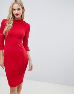 Платье-футляр миди с рукавами 3/4 и отделкой со складками City Goddess-Красный
