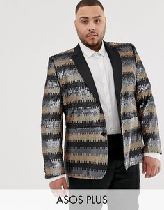 Серый приталенный пиджак с золотистым пайетками ASOS EDITION Plus-Золотой