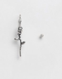Комплект из серебристой серьги-гвоздика и серьги-кольца с элементом в виде розы ASOS DESIGN-Серебряный