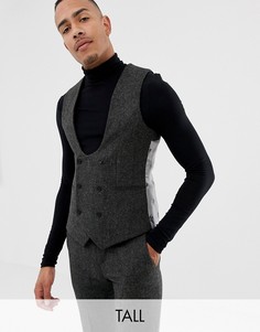 Супероблегающий твидовый темно-серый жилет Twisted Tailor