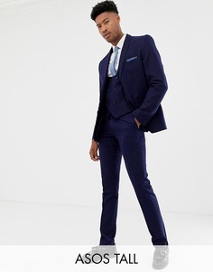 Синий приталенный пиджак в тонкую полоску Harry Brown Tall