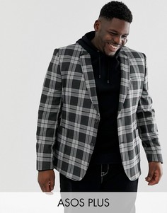 Серый приталенный блейзер в клетку ASOS DESIGN Plus