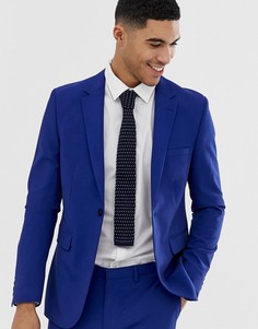 Синий свадебный приталенный пиджак Burton Menswear