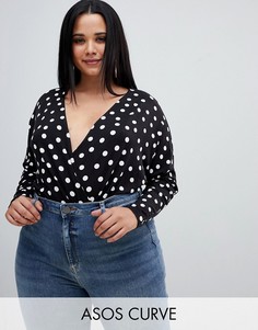 Боди в горошек с запахом ASOS DESIGN Curve-Мульти