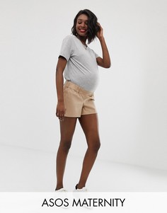Шорты чиносы с эластичным поясом под животиком ASOS DESIGN Maternity-Бежевый
