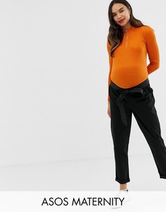 Повседневные брюки с посадкой под животом и поясом ASOS DESIGN Maternity-Черный