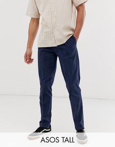 Синие укороченные узкие строгие брюки в клетку ASOS DESIGN Tall-Темно-синий