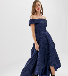 Платье для выпускного с открытыми плечами и асимметричным краем Bariano-Темно-синий