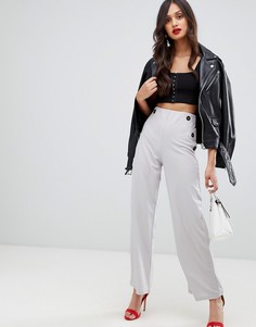 Широкие брюки с пуговицами контрастного цвета AX Paris-Серебряный
