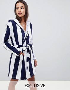 Хлопковый халат в полоску ASOS DESIGN-Темно-синий