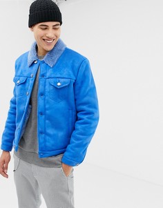 Синяя куртка в стиле вестерн из искусственной овчины ASOS DESIGN-Синий