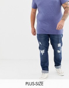 Джинсы цвета индиго с рваной отделкой Jacamo Plus-Темно-синий