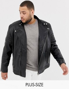Черная кожаная байкерская куртка Jacamo Plus-Черный