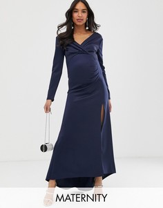 Темно-синее платье макси с запахом TFNC Maternity-Темно-синий