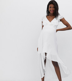Платье макси в горошек с асимметричным подолом и оборкой TFNC Maternity-Мульти