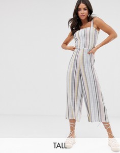 Комбинезон в разноцветную полоску с присборенной отделкой New Look Tall-Мульти