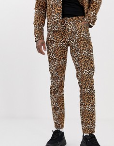 Узкие джинсы с леопардовым принтом ASOS DESIGN-Коричневый
