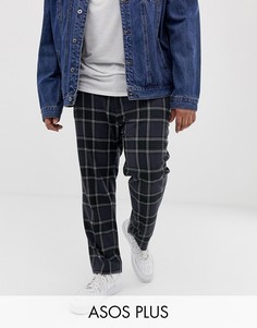 Темно-синие строгие укороченные брюки скинни в клетку с карманами ASOS DESIGN Plus-Темно-синий