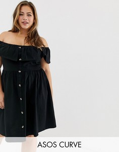 Сарафан мини на пуговицах ASOS DESIGN Curve-Черный