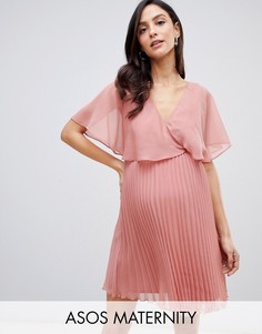 Платье мини с рукавами клеш и плиссированной юбкой ASOS DESIGN Maternity-Розовый