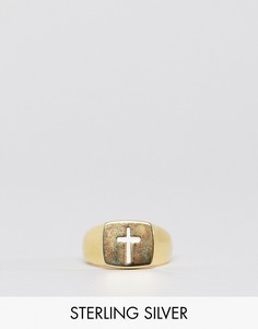 Позолоченное серебряное кольцо-печатка на мизинец Serge Denimes-Золотой