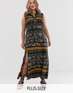 Платье-рубашка макси без рукавов со звериным принтом AX Paris-Мульти