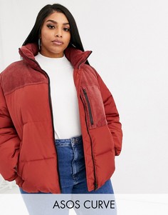 Красная дутая куртка с вельветовыми вставками ASOS DESIGN Curve-Желтый