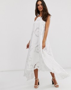Свободное платье с халтером и ажурной отделкой ASOS EDITION-Бежевый