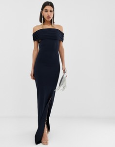 Платье макси с боковым разрезом и открытыми плечами AX Paris-Черный