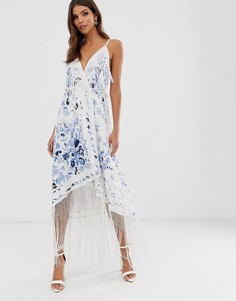 Платье на бретельках с запахом, вышивкой и бахромой ASOS EDITION-Мульти