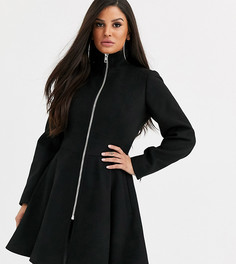 Свободное черное пальто с молнией ASOS DESIGN Petite-Черный