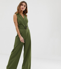 Комбинезон хаки с поясом Miss Selfridge Petite-Зеленый