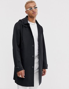 Черный тренч с отстегиваемым капюшоном ASOS DESIGN