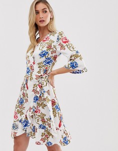 Платье с запахом, оборками и цветочным принтом Unique 21-Мульти Unique21