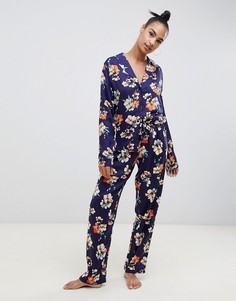 Классическая пижама из 100% модала с крупными цветами ASOS DESIGN-Темно-синий