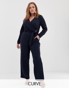 Комбинезон с запахом и пуговицами Vero Moda Curve-Темно-синий
