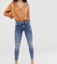 Выбеленные зауженные джинсы с состаренной отделкой River Island Petite Amelie-Синий