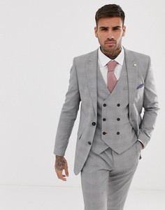 Серый приталенный пиджак в клетку Burton Menswear-Neutral