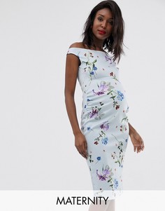 Платье миди с открытыми плечами и цветочным принтом True Violet Maternity-Мульти