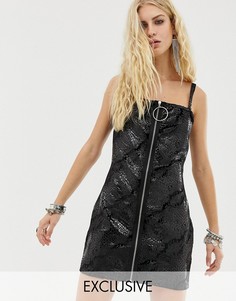 Черное бархатное платье мини со змеиным принтом Elsie & Fred-Черный цвет