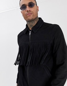 Черная замшевая куртка на молнии с кисточками ASOS DESIGN-Черный
