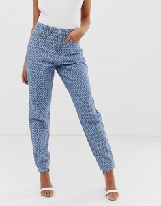 Светло-синие джинсы в винтажном стиле с завышенной талией и логотипом Missguided-Синий