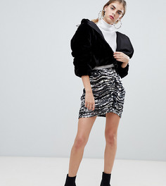 Мини-юбка с тигровым узором и пайетками Bershka-Серебряный