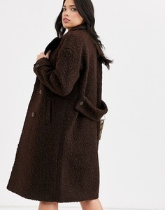 Двубортное шерстяное пальто Fashion Union-Коричневый